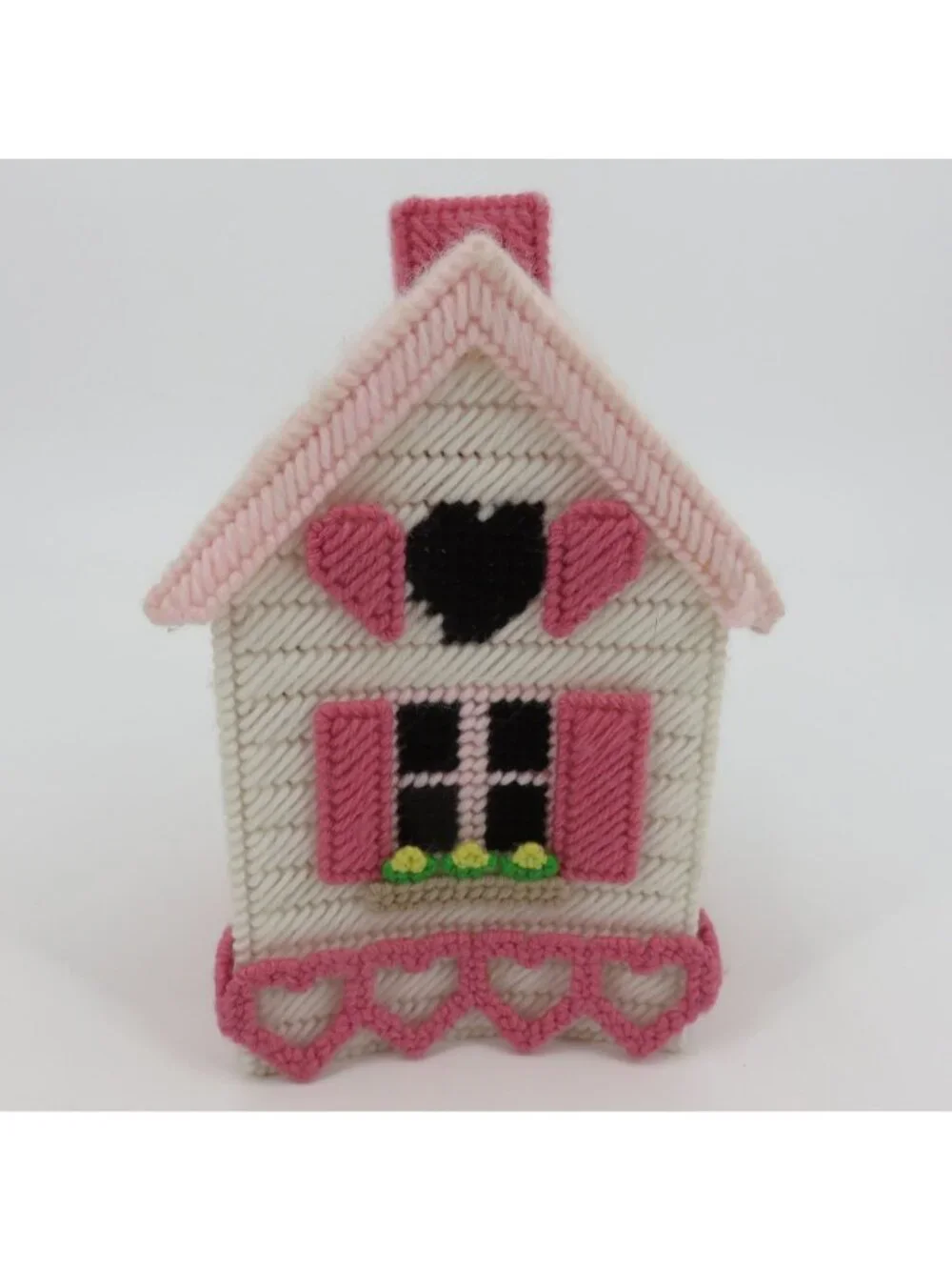 Handmade Pink Hearts Granny Cottage Tissue Box Cover Bathroom Decor Grandma Chic